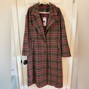 🆕 wild fable Brown Plaid Long Coat with Pink Accent